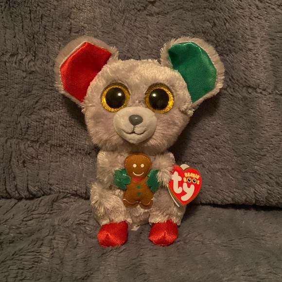 RETIRED 2016 TY BEANIE BOOS CHRISTMAS MAC THE MOUSE GINGERBREAD 6" PLUSH NWT - Picture 8 of 8